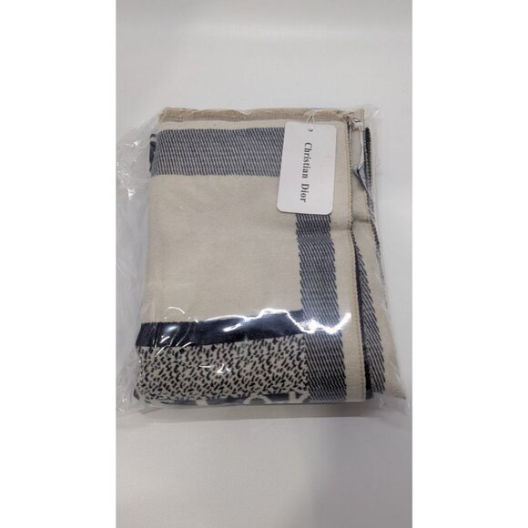 Christian Dior Navy Fringed Logo Wrap Scarf - Picture 1 of 3